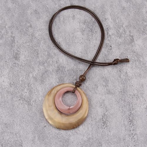 GelConnie Leather Necklace for Women Round Wooden Pendant Long Leather Choker Vintage Sweater Necklace Gold Chunky Boho Necklaces for Women - style: Brown Stone Necklace