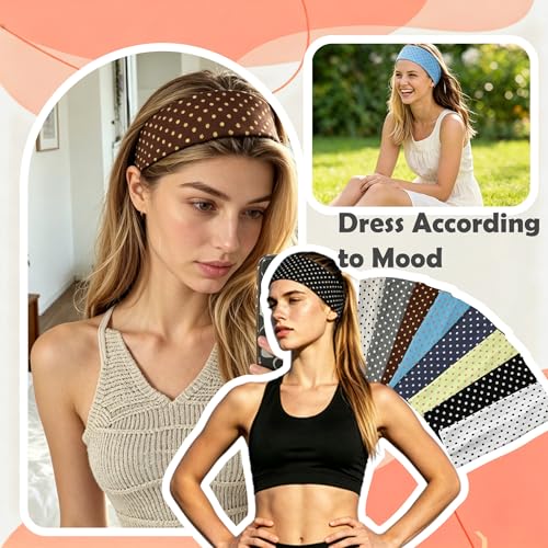 8PCS Classic Polka Dot Fabric Headband, Black and White, Elastic Material, One Size, Comfortable Daily Wear Hair Accessory for Women,