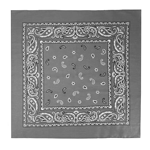 Classic Paisley Bandanas - 3 Pack Gift Set, 100% Cotton, 22x22 Inches - color: Grey