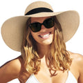FURTALK Womens Sun Straw Hat Wide Brim UPF 80 Summer Hat Foldable Packable Floppy Beach Hats for Women - color: Mix Beige, size: Medium-Large