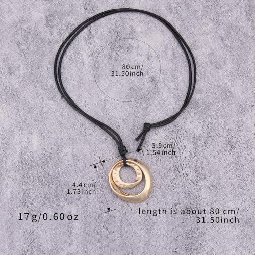GelConnie Leather Necklace for Women Round Wooden Pendant Long Leather Choker Vintage Sweater Necklace Gold Chunky Boho Necklaces for Women - style: Boho Sweater Necklace