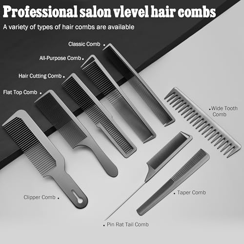 SALONSILK Hair Comb for Men & Women, 8PCS Professional Styling Combs for Wet Curly Natural Hair Detangling Parting Teasing Styling & Cutting - color: Hair Cutting Black