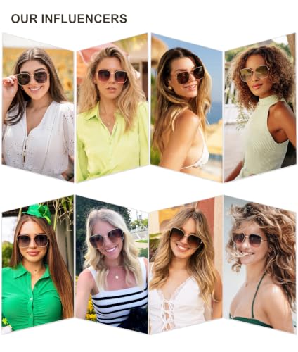 SOJOS Trendy Oversized Square Metal Frame Sunglasses for Women Men Retro Big Flat Lens UV Protection Sunglasses SJ1146 - color: Gold/Retro Brown