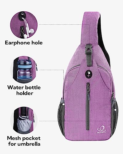 WATERFLY Small Hiking Sling Bag: Crossbody Sling Backpack Chest Bag Daypack for Men Women with Skin-Friendly Shoulder Strap - color: Purple(other Style)