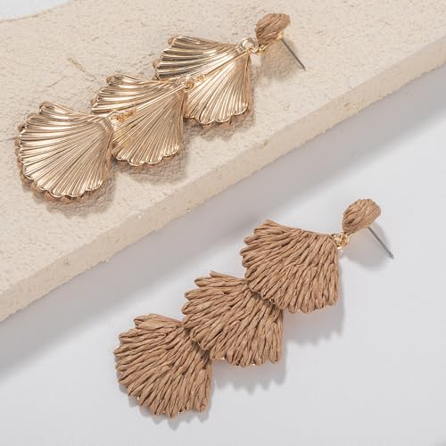 Boho Raffia Earrings Starfish Shell Seashell Dangle Drop Earrings Cute Statemnet Trendy Jewelry Summer Beach Outfits for Women - color: Sand, size: Shell