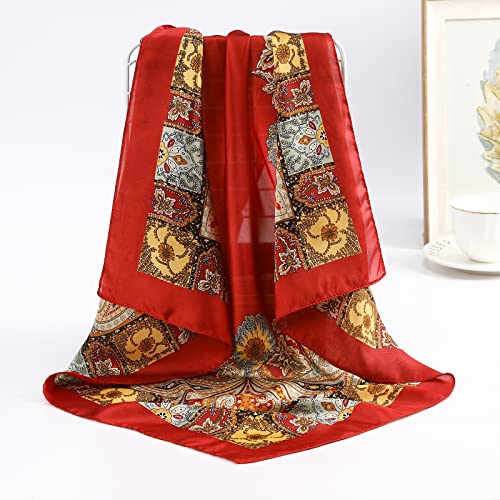 AWAYTR 27.5” Silk Satin Square Head Scarf - 4PCS Satin Head Scarves for Women Hair Kerchief Bandanas Sleeping Head Wraps - color: (Red+black+camel+beige)