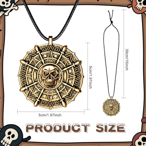 2PCS Pirate Coin Necklace,Pirate Skull Necklace for Kids,Halloween Costume Accessories for Pirate Party Cosplay