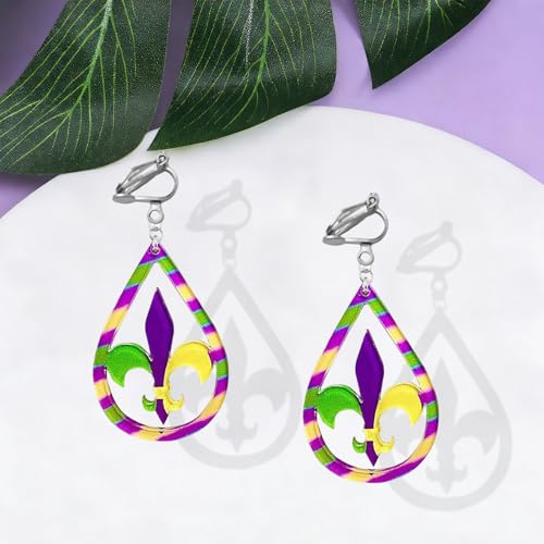 Mardi Gras Clip on Earrings for Women Boho Acrylic Parade Lette Mardi Gras Carnival Clip on Earrings Holiday Festival Jewelry Gifts Accessory - color: style1