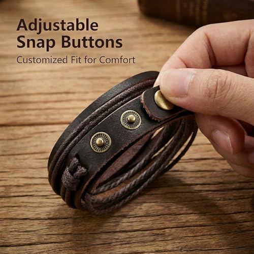 Leather Bracelet for Women and Men Handmade Vintage Adjustable Wrap Wrist Layered Fashion Accessory Unique Durable Stylish Everyday Unisex