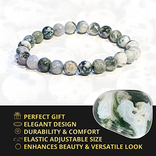 ANAYA AGATE Healing Crystal Bracelet for Women and Men – 8mm Round Beaded Bracelet for Men and Women – Unisex Stretchy Gemstone Bracelet for Healing and Protection - color: Tree Agate