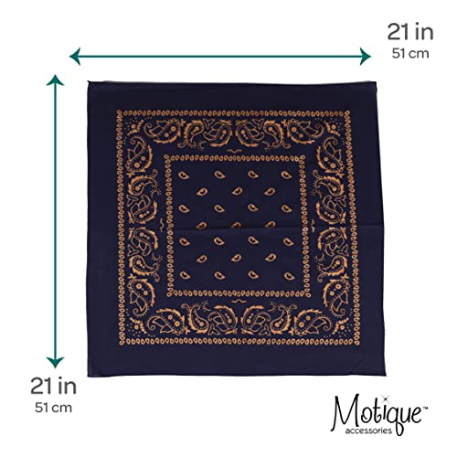 Motique Accessories Set of 3 Paisley Bandanas – 100% Cotton 22 Inch Head Scarf Neck Bandana Face Cover - color: Navy Gold