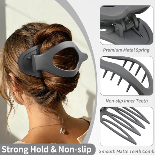 5.5 Inches Extra Large Flat Hair Clips for Women, 4 Pack XL Big Claw Clips for Thick Hair, Oversized Matte Strong Hold Non-slip Flat Claws, Dark Blue - color: Dark Blue-XL