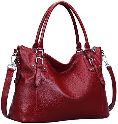 HESHE Genuine Leather Purses and Handbags for Women Tote Shoulder Bag Satchel Purse Top Handle Bags Hobo Crossbody Purse - color: Wine, size: Medium