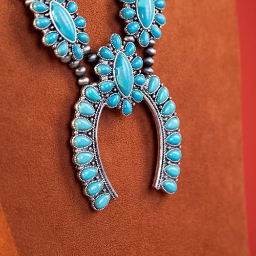Montana West Rustic Couture's Western Jewelry Set for Women Cowgirl Vintage Western Necklace Earring - color: C-Turquoise