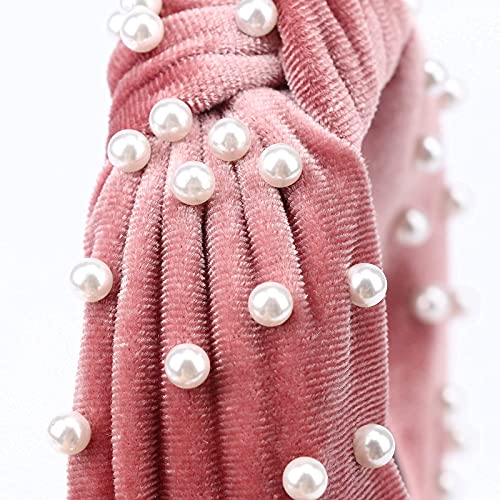 DRESHOW 4 Pack Velvet Pearl Headbands for Women Girls Bow Turban Vintage Boho Head Bands Wraps Hoop Hair Accessories Gift - color: 4 Pack Velvet Pearl Headbands