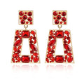 Rhinestone Rectangle Statement Earrings Colorful Crystal Geometric Drop Dangle Earrings for Women Prom Party - color: red