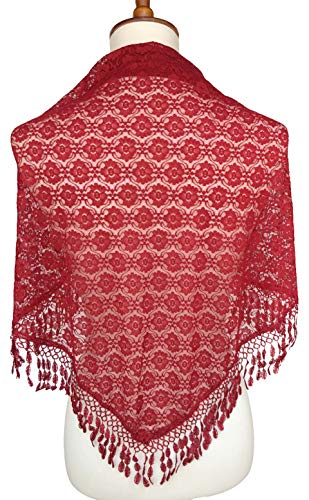 Cindy & Wendy Floral Embroidered Lace Triangle Scarf for Women - color: Red-8xh