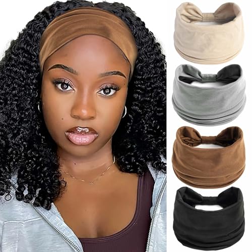Wide Headbands For Women Black Head Bands Soft Turban Knotted Head Wraps Non Slip Scarf Bandana Stretchy Solid Hair Band Large Sweatbands Workout Hair Accessories For Women Girls 4 Pcs - color: Style 84