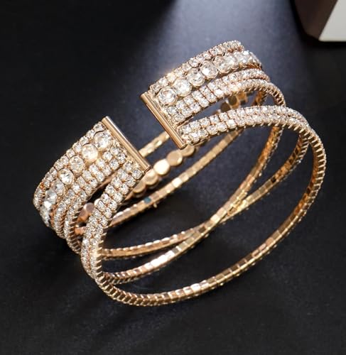 Rhinestone Bracelet for Women MultiLayer Crystal Cuff Bracelet Strand Layered Bracelet - color: Gold 1