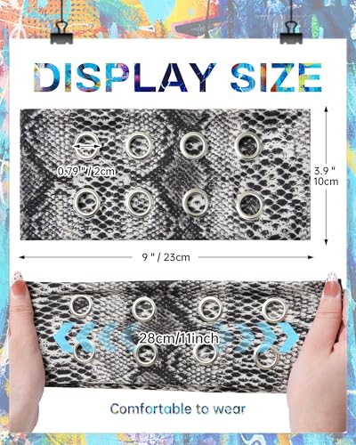 AWAYTR Women Hollow Out Eyelet Elastic Headband Y2K Wide Grommet Hairband Punk Grunge Wide Band for Girls (Snakeskin pattern/White Wave/Cashew Black, One size) - color: Snakeskin pattern/White Wave/Cashew Black