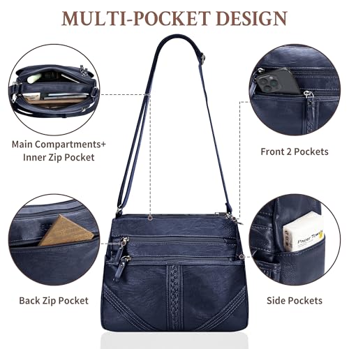 ELDA Crossbody Bags For Women Pocketbooks Soft PU Leather Purses and Handbags Multi Pocket Shoulder Bag - color: X-dark Blue