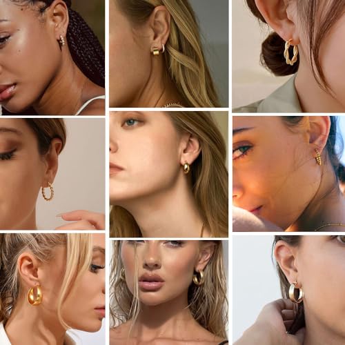 36 Pairs Gold Hoop Earrings Set for Women, Chunky Gold Earrings Multipack, Trendy Silver Hoop Earring Pack Jewelry - color: Style1-gold