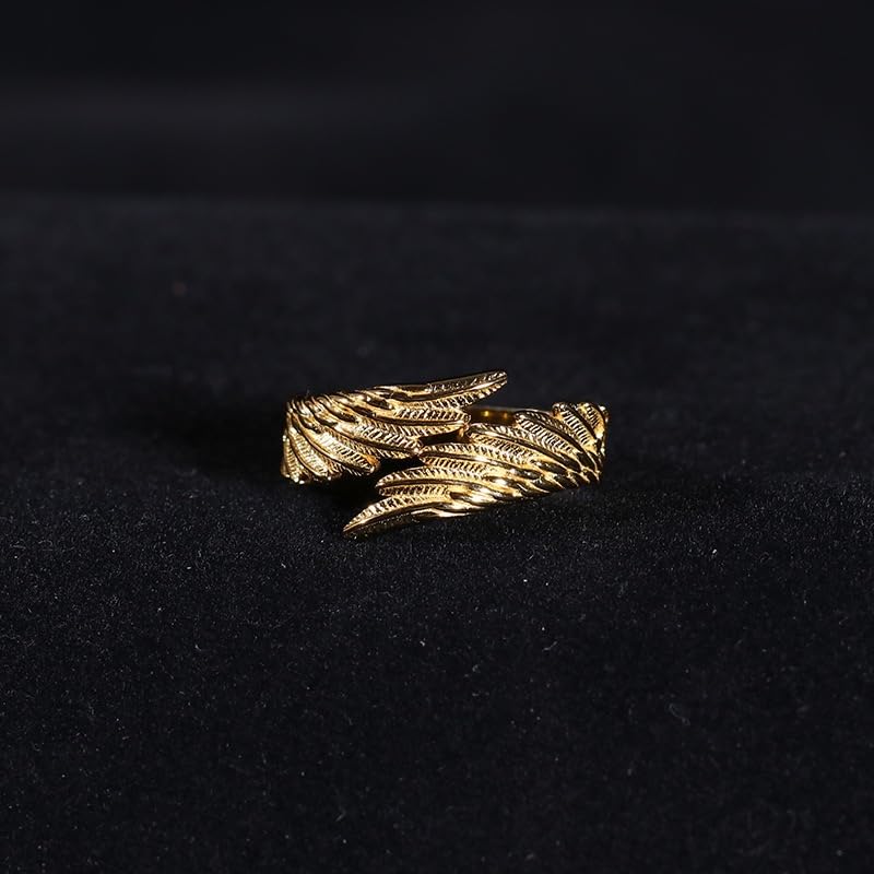 Retro Angel Wing Ring Adjustable Feather Silver Gold Antique Jewelry for Women Men Dainty Wrap Open Thumb Rings for Women Open Punk Birthday Gift Friendship - style: Angel Wing Gold Ring