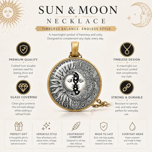 1pc Stunning Round Pendant Necklace - Unique Sun & Moon Pattern, Oil Painting Style Glass Mosaic, Alloy Construction, Trendy Sweater Chain, Fashionable Gift for Women - Christmas or Birthday Gift - color: Gray Sun/Moon Bronze Chain