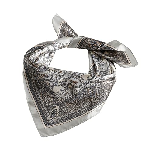 QBSM Womens 23.6 inch Satin Silk Feeling Formal Square Neck Scarf Head Hair Wraps Kerchief - color: Cashew Flowers-creamy-white