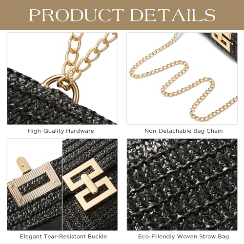 SWEETV CHUNLI Straw Purse Woven Beach Bag Summer Clutch Purse Boho Crossbody Bags for Women Small Raffia Shoulder Bag - color: Black