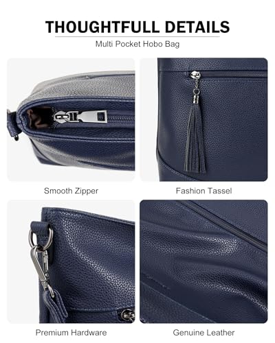 MASINTOR Hobo Crossbody Bags for Women, 2 in 1 Convertible Leather Crossbody Purse Handbags Shoulder Bags with Tassel - color: Navy Blue