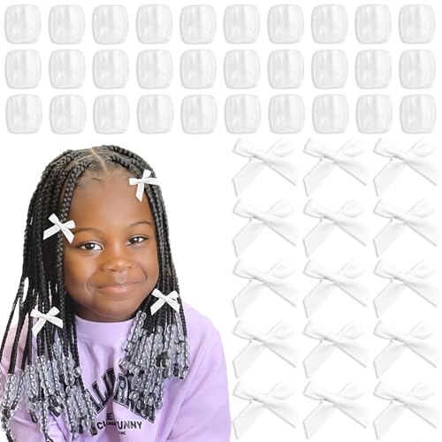 Clear Hair Beads for Braids 45PCS Bow Hair Clips Acrylic Loc Dreadlock Beads Cute Hair Accessories for Women and Girls - color: Clear