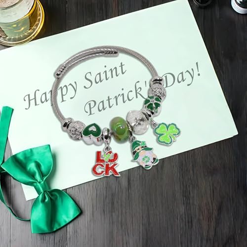 Silver Women Bracelets - Adjustable Charm Bracelets for Women Birthday Gifts Favors Titanium Steel Bracelet Bundle Jewelry Kit - color: S: St. Patrick’s Day
