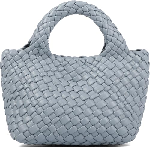 Woven Purses Bag for Women, Vegan Leather Handwoven Bags with Mini Handmade Purse - color: Light Blue
