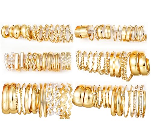 36 Pairs Gold Hoop Earrings Set for Women, Chunky Gold Earrings Multipack, Trendy Silver Hoop Earring Pack Jewelry - color: Style1-gold