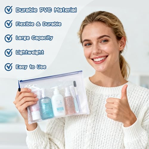 Mesh Zipper Pouch Bags - 5 Pack Waterproof Zipper Bags 6.8x9.4 Inch A5 Clear Mesh Storage Pouches Assorted Colors for Home, Office, Travel, Puzzles, Cosmetic, Accessories - size: 6.8 x 9.4 Inch
