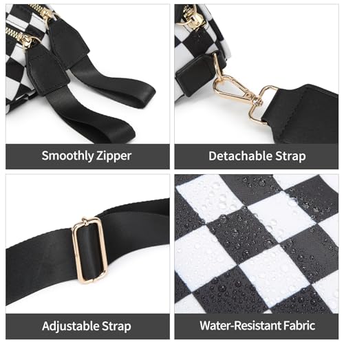 Checkered Crossbody Bag for Women Bum Bag Spacious Nylon Fanny Packs Cross Body Shoulder Purses Bag Handbags - color: Black Checkered