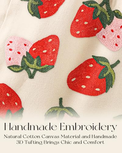 Miss Adola Embroidery Tote Bag with Pocket & Buckle - Reusable Canvas Tote for Women Cute Aesthetic Work Shopping Grocery Bag - style: Strawberry