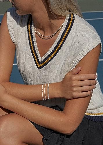 DEARMAY Sterling Silver Plated Bracelets Set for Women Waterproof, Non Tarnish Sterling Silver Link Chain Bracelets Pack Dainty, Fashion Jewelry Gifts for Everyday Comfortable - color: 3Pcs Silver Bracelet A