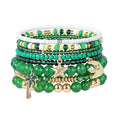 Shell Bracelet Seashell Boho Beaded Stretch Bracelets for Women Summer Beach Bracelets Starfish Charm Bracelet Stackable Gold Plated Bracelets Set for Women - color: f-green1