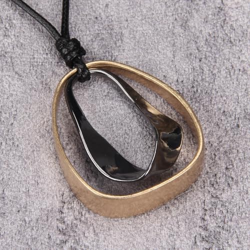 GelConnie Leather Necklace for Women Round Wooden Pendant Long Leather Choker Vintage Sweater Necklace Gold Chunky Boho Necklaces for Women - style: Black Teardrop Necklace