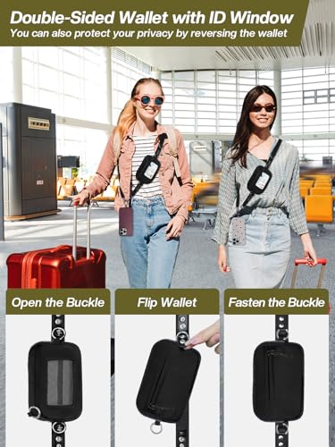 Tiostep Clip and Go Strap for Phone with Wallet Crossbody Phone Lanyard Adjustable and Detachable RFID Wristlet Wallet with ID Window and Zipper, Black(L) - color: Black, size: Large