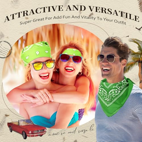 Suhine 24 Pcs Bandanas Bulk for Women Men 22 x 22 Inch Paisley Outdoor Headband Cowboy Handkerchief Summer - color: Fluorescent Green, Grass Green