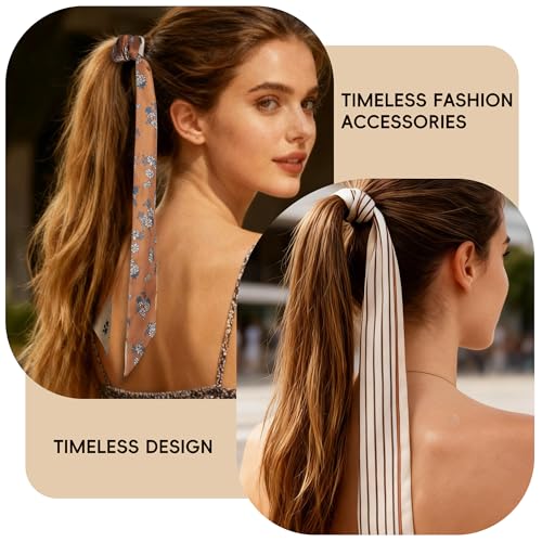 ZXZH 6 Pack Fashion Scarves for Women, Versatile Boho Head Scarf, Satin Scarf for Hair, Neck, Wrist, and Purse Accessories - color: Warm Brown & Coffee