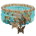 Bohemian Bracelet Sets for Women - 4-Pack Stackable Stretch Bead Bracelets with Black＆White Crystal & Gold Accessories, Multi-Layer Boho Jewelry - color: turquoise butterfly