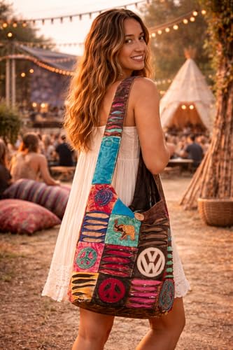 Hobo Colorful Shoulder Bag Women Sling Slouch Hippie Boho (Peace)