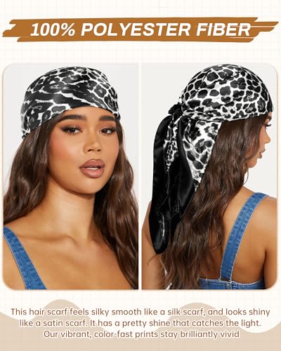 Mesovor 35” Square Head Scarf for Women, 3 Pack Like Silk Satin Headscarf Hair Neck Scarf Top Bandanas for Sleeping - color: Leopard(red/Black/Gold)