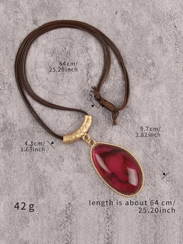 Leather Necklace for Women Large Pendant Hippie Choker Necklace Vintage Sweater Necklace Chunky Boho Necklaces for Women - style: Long Pendant Necklace Boho