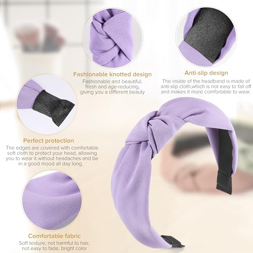 DiyJibb Headbands for Women Girls - 6PCS Stylish Top Knotted Headbands - Knotted Headband for Women - Head Bands Wide Hairband Hair Accessories - color: Light purple, light yellow, light green, light blue, light pink, white