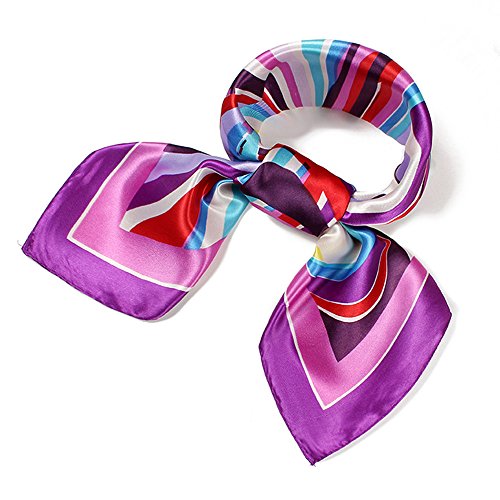 QBSM Womens 23.6 inch Satin Silk Feeling Formal Square Neck Scarf Head Hair Wraps Kerchief - color: Curling Ribbon-rose